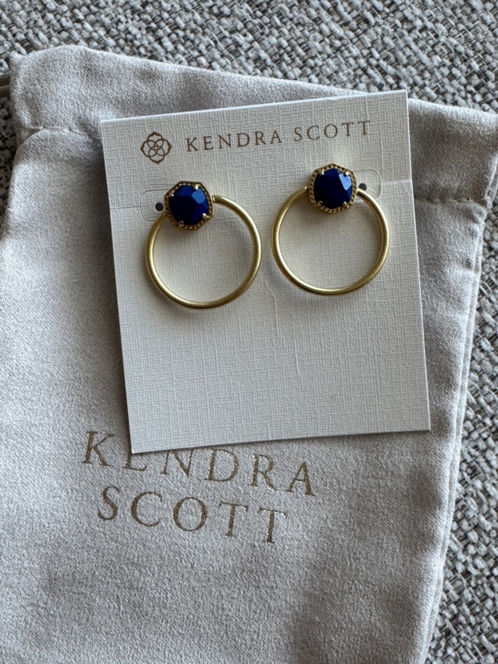 Kendra Scott Davie Gold Hoop Earrings with Navy Blue Stone